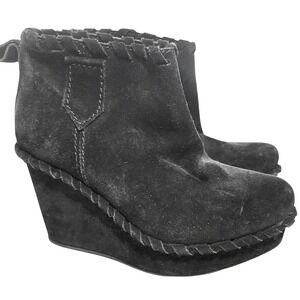 Pedro Garcia‎ Suede Wedge Ankle Boots Black Braided Trim Made in Spain Size 36.5
